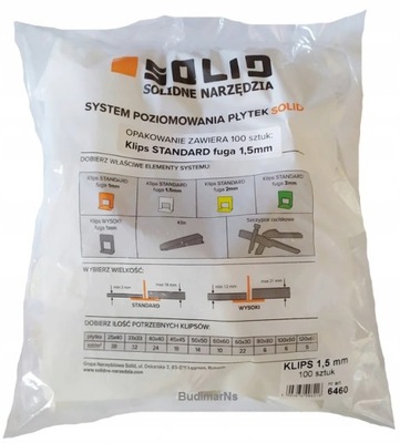 SOLID SYSTEM POZ.PŁYTEK 1,5mm (100 klips) 6460