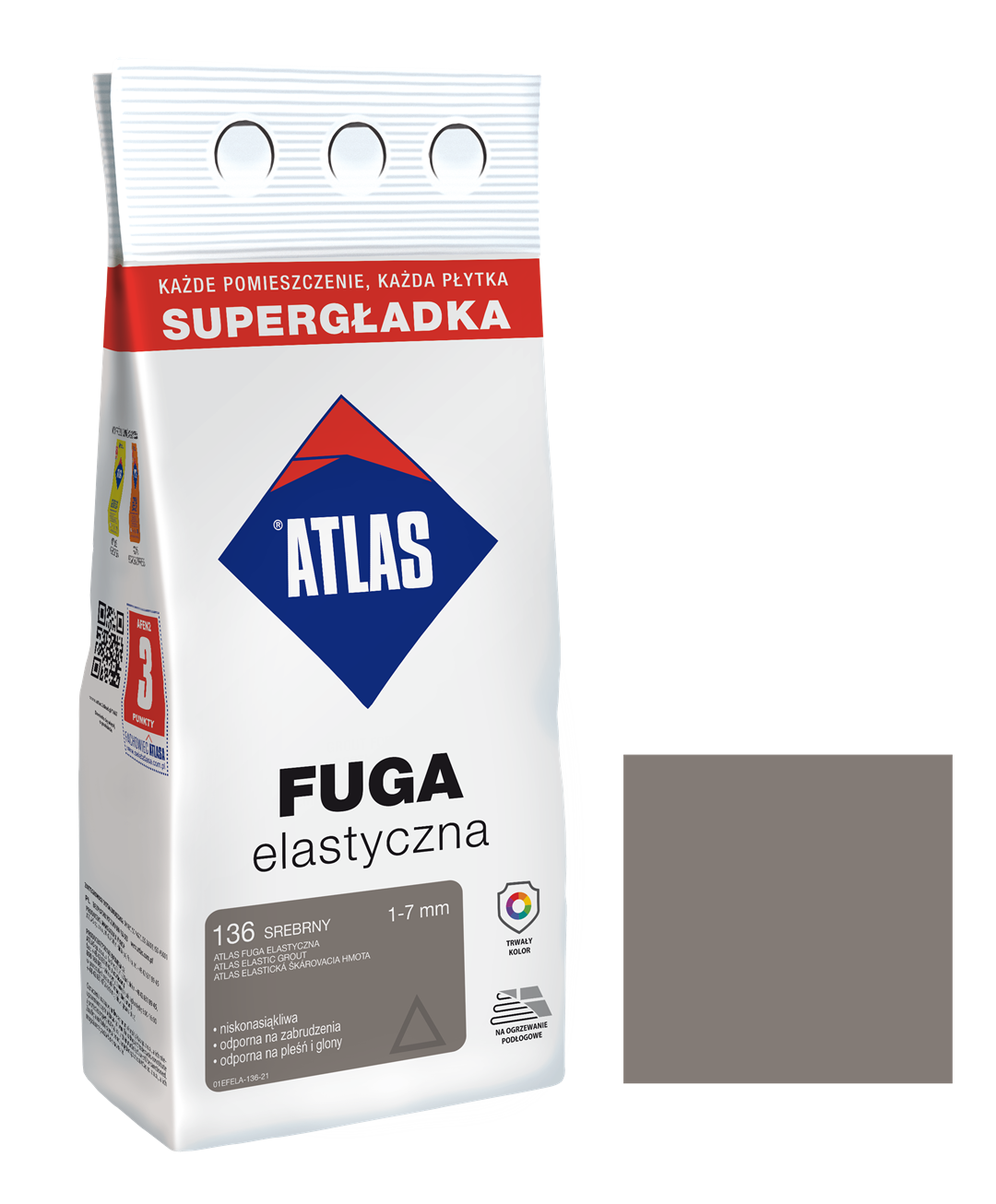 ATLAS FUGA ELASTYCZNA 136 SREBRNY 3KG